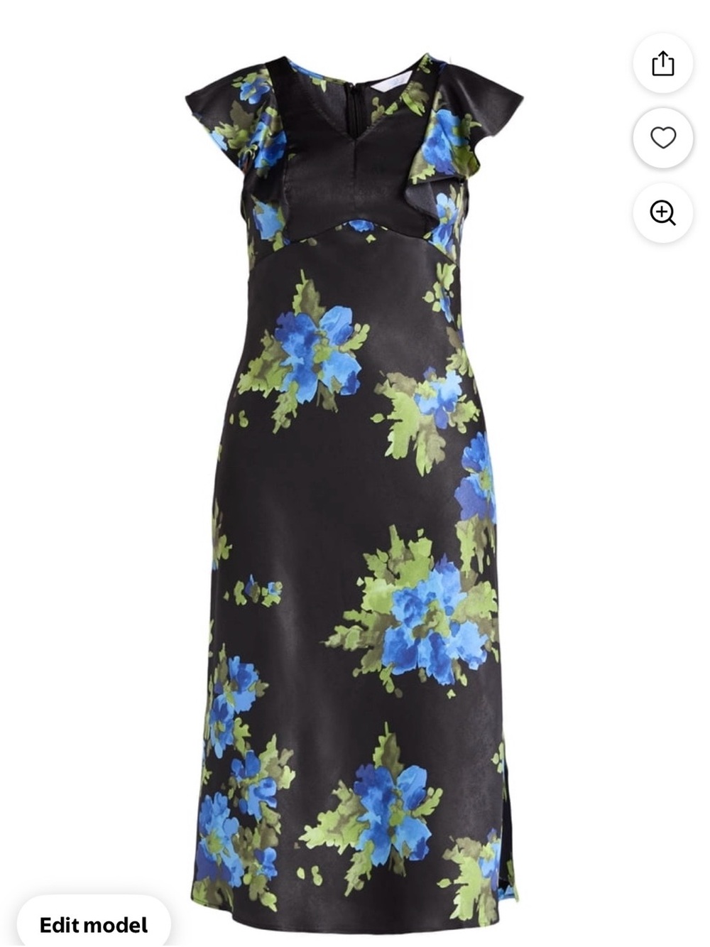 Time and Tru Black Midi Dress with Blue & Green Floral Print - Picture 2 of 6